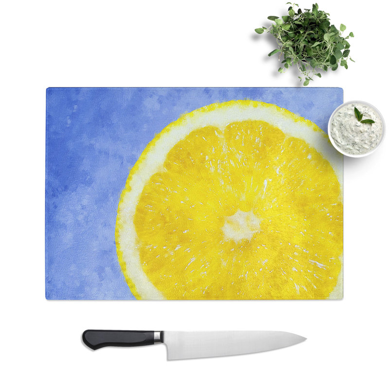Tempered Glass Lemon Slice Chopping Board, 28.5 cm x 39 cm
