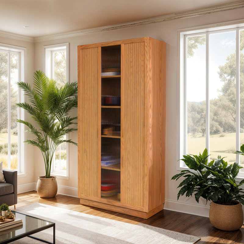 Nora 5-Shelf Sliding Door Storage Cabinet, Ivory