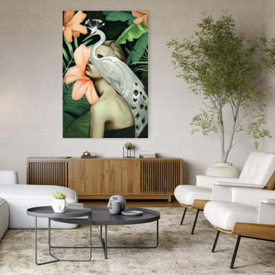 «Elegant Bird Woman», art mural élégant et serein, oiseau