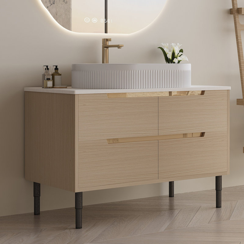 Meuble-lavabo de 36 pouces, autoportant ou mural avec lavabo intégré en céramique et tiroirs à fermeture en douceur