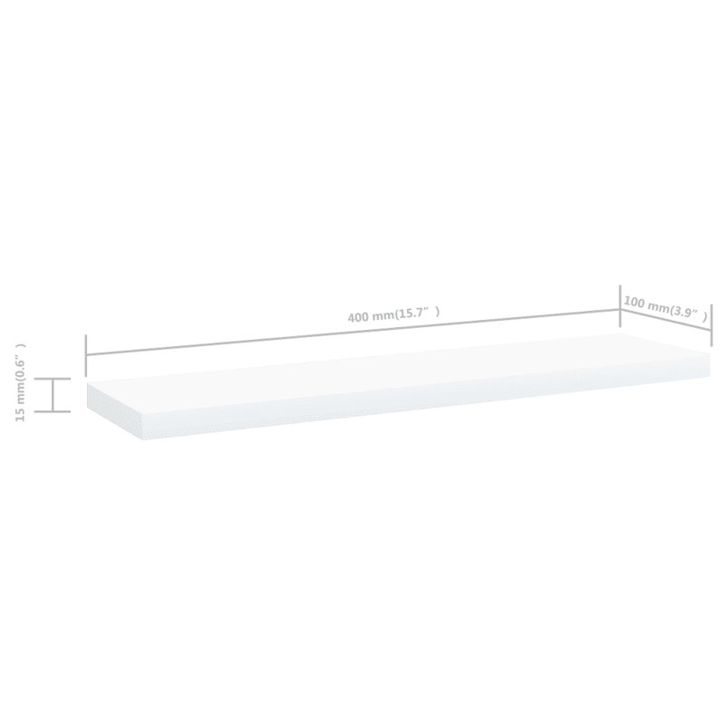 Cunane 1.5 cm H Floating Bookcase, 1.5cm H x 40cm W x 10cm D, White