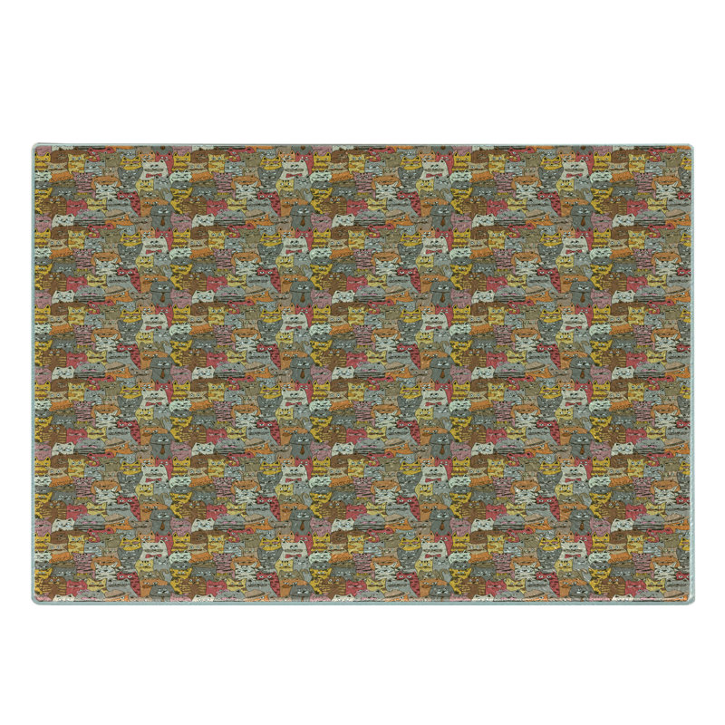 Ambesonne Cat Tempered Glass Cutting Board Psychedelic Comic Mascots Multicolor