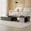 Modern Extendable Coffee Table With Hidden Drawers & Open Shelves, Contemporary Two-Tone Design