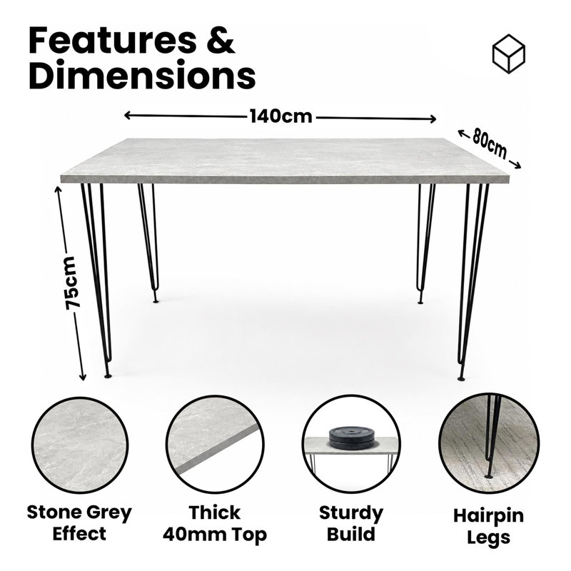 Dining Table, 75 cm H x 140 cm W x 80 cm D