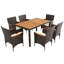 Ensemble de salle à manger d'extérieur 7 pièces, ensemble de table et chaises de jardin en osier de rotin PE, plateau de table en bois d'acacia, chaises avec accoudoirs empilables avec coussins (ensemble de salle à manger)-741817056-741816863