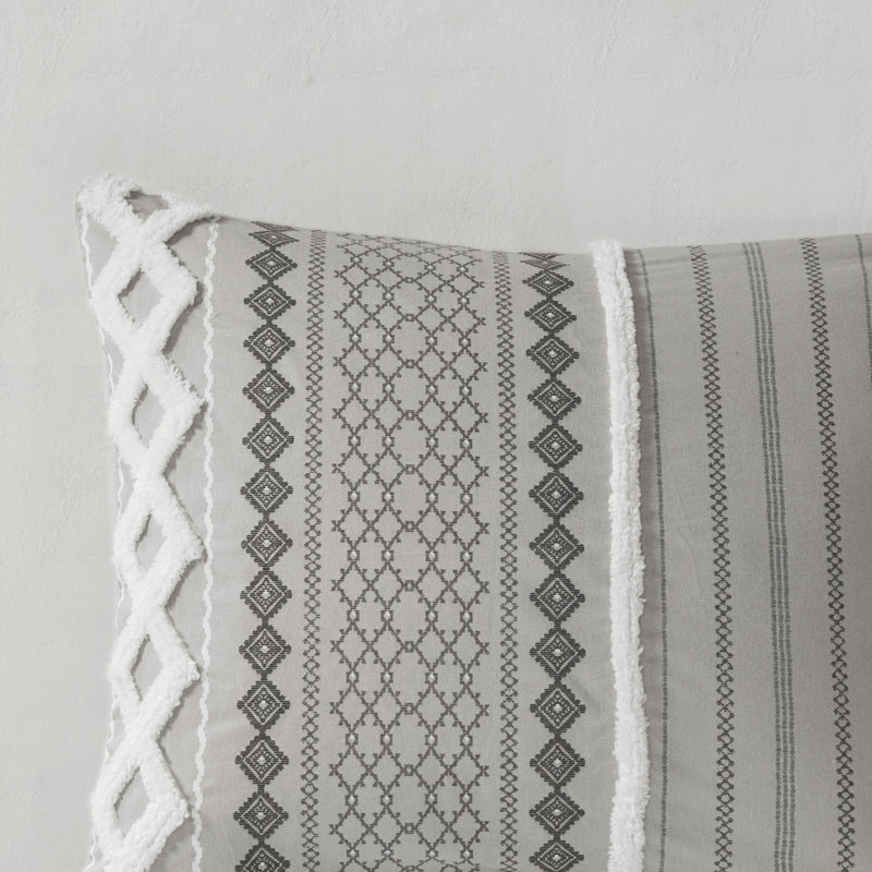 Gray Full Cotton Reversible Comforter Set with Chenille