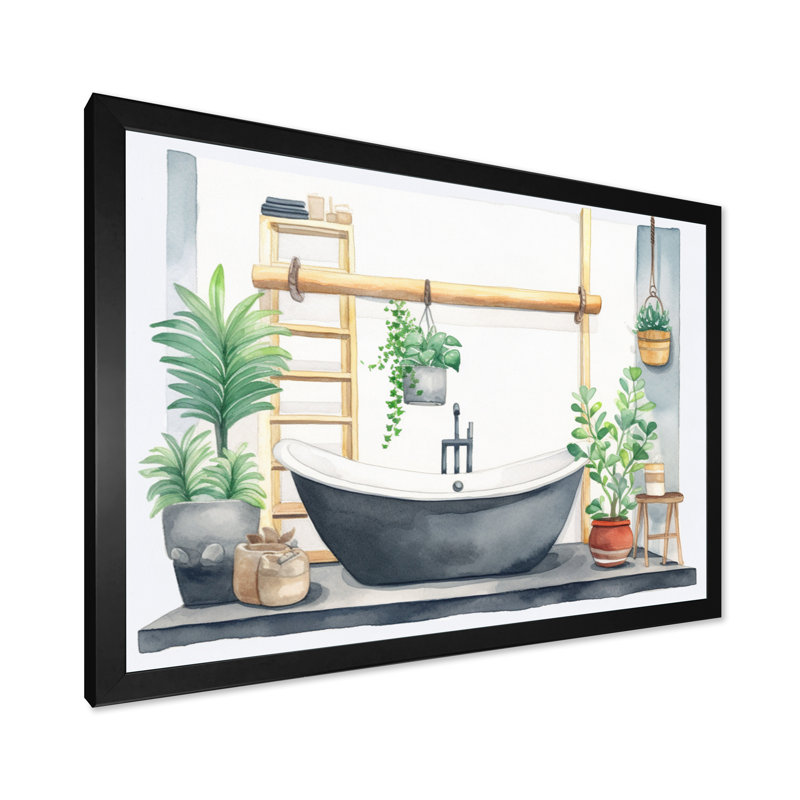 "Natural Bathroom Decor VI", reproduction d'art sur toile, H 12 po x l 20 po x P 1 po, Cadre simple noir