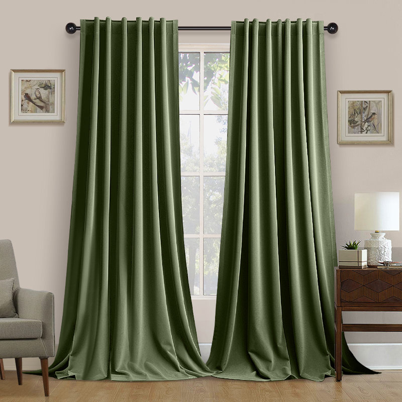 Sage Green Velvet Blackout Curtain Pair with Pinch Pleat