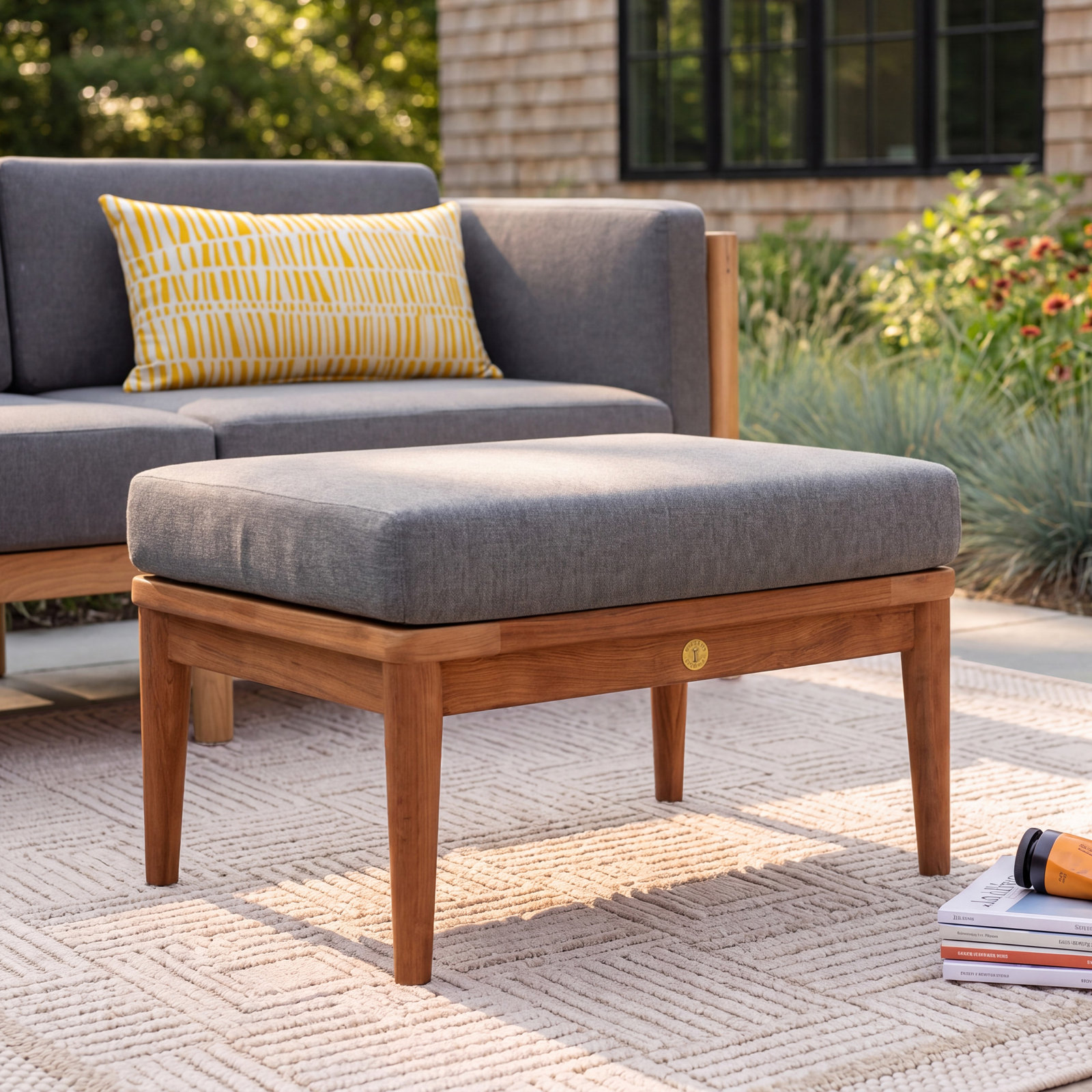 Tempo Teak Outdoor Ottoman with Cushion