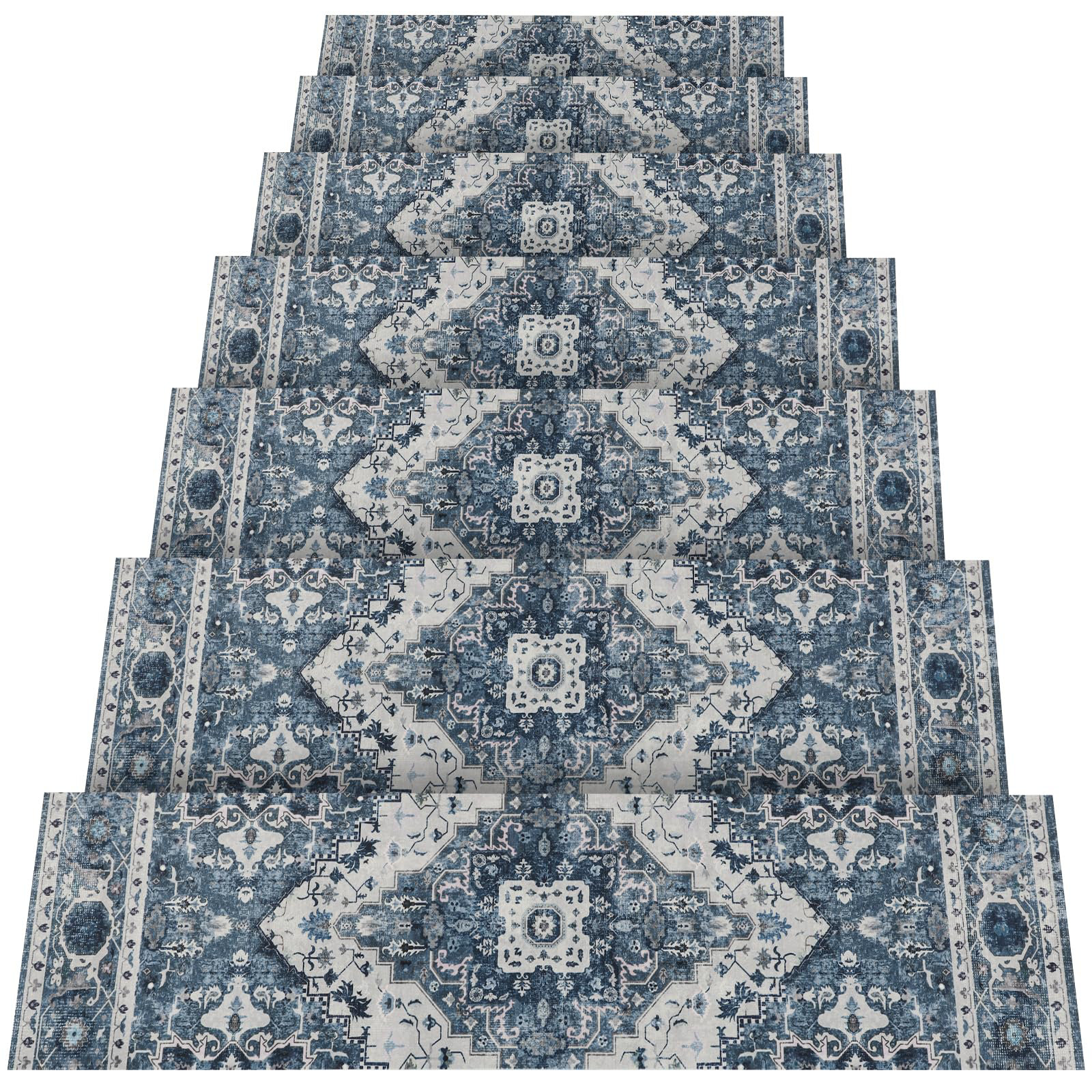 Tapis Marches Escalier ASHILD Lot De 15 - Antidérapant Polyester - 24x60cm - Lavable