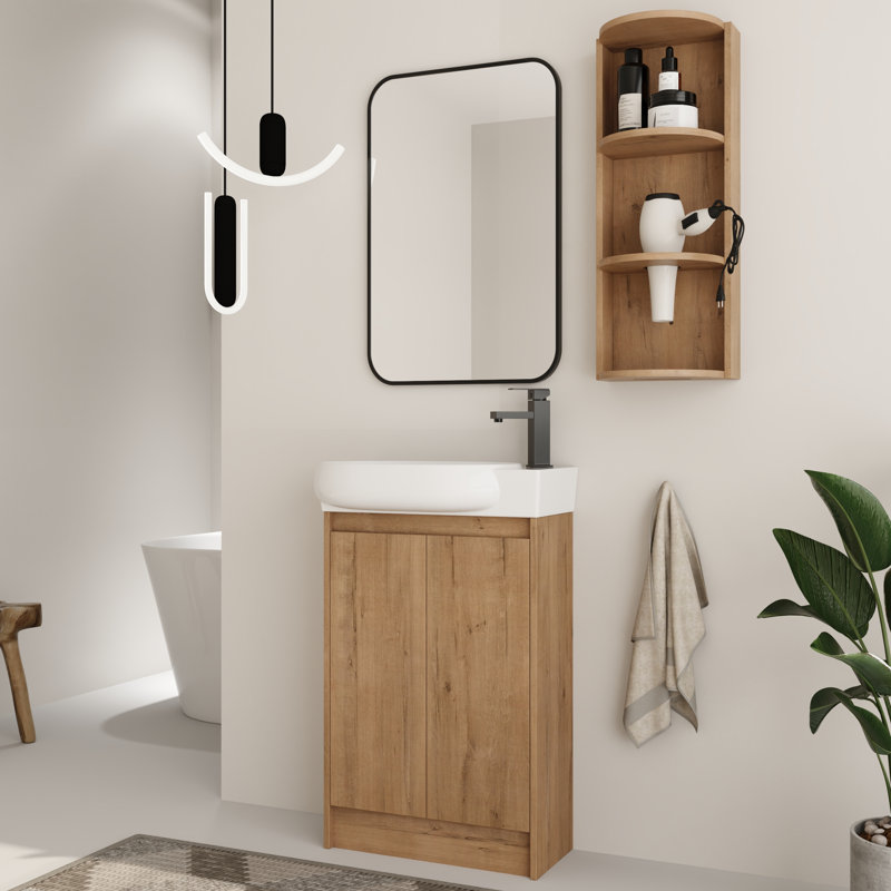 Ensemble de meuble-lavabo simple autoportant 23 po avec comptoir en céramique Derwent et support de rangement mural 12 po