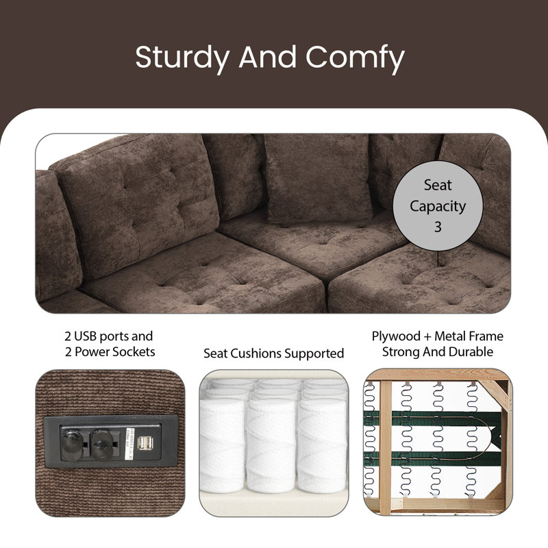Evaa 82.6'' Velvet Sofa, Brown Velvet