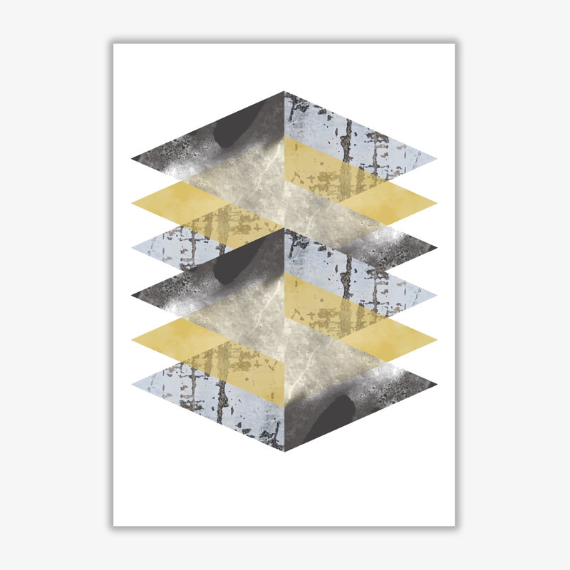Scuff, Yellow And Grey Abstract Triangles - Print, 30 cm H x 21 cm W x 1 cm D, No Frame