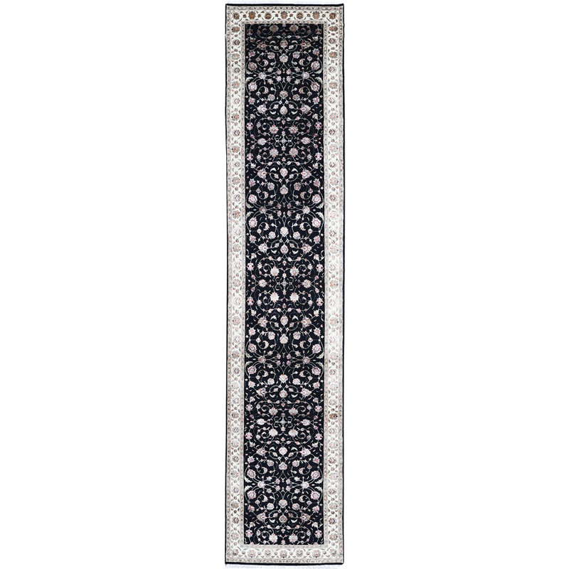Hand-Knotted High-Quality Black and Ivory Runner