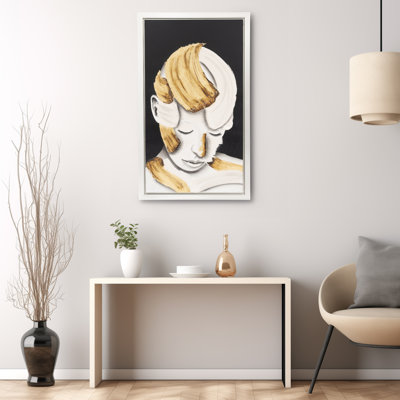 Art mural grand encadré peint à la main - décoration murale texturée pour espaces modernes - art abstrait visage 36 x 59