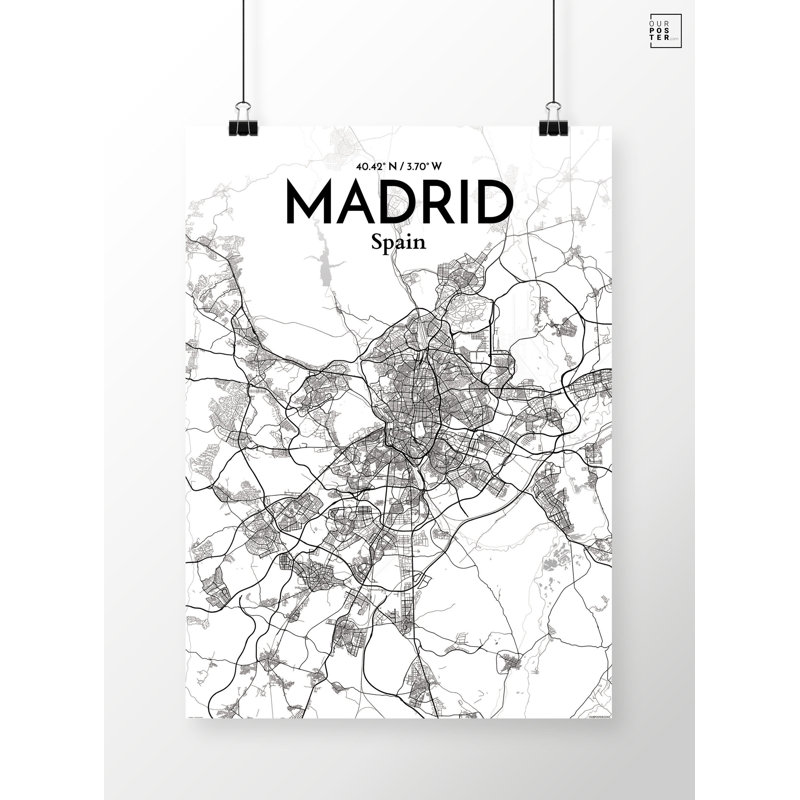 Madrid City Map - No Frame Print, 50.8cm H x 40.6cm W x 0.13cm D