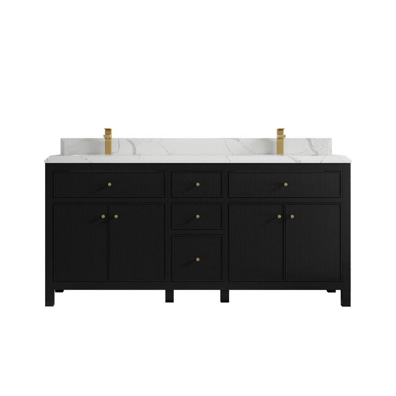 Ensemble de meuble-lavabo double 72 ", Noir, Calacatta Laza