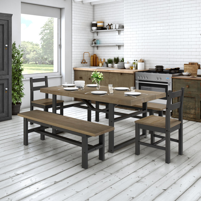 6 - Person Pine Solid Wood Solid Wood Top Trestle Dining Set