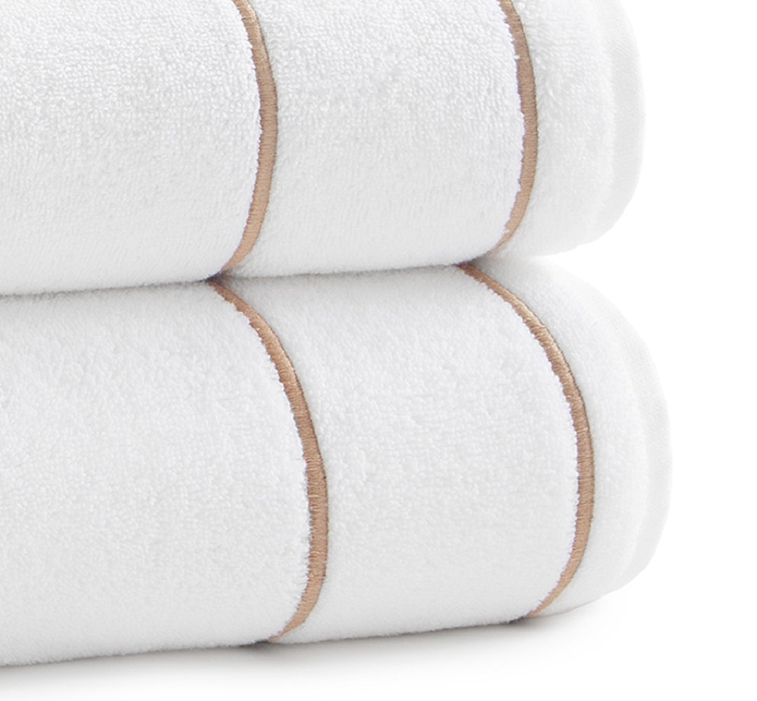Lombard Cotton Washcloth, White/Tan