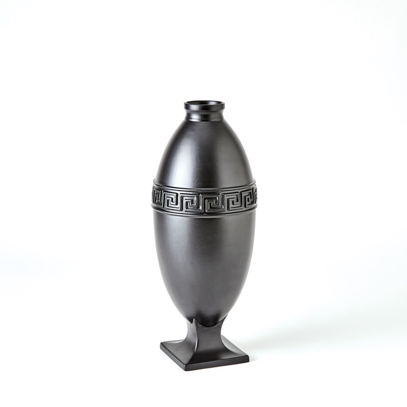 Greek Key Handmade Ceramic Table Vase, 18.5" H x 7.5" W x 7.5" D, Black