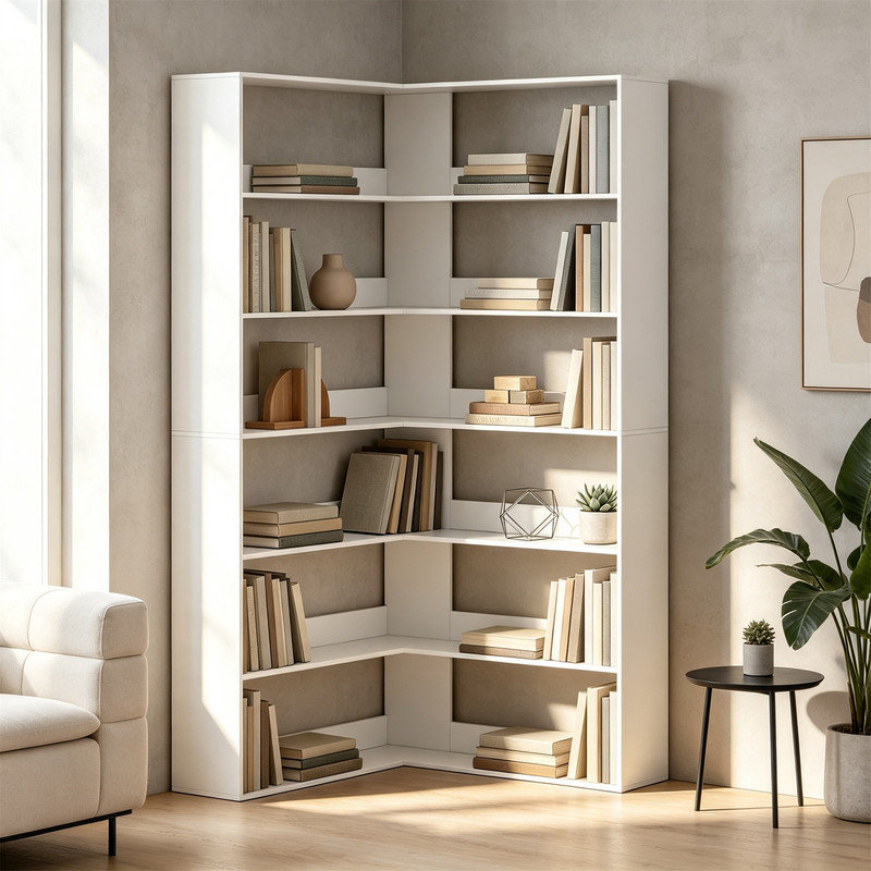 7 Tiers L-Shaped Corner Bookcase