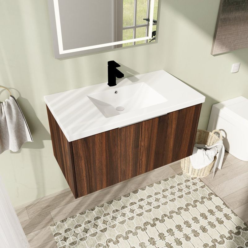 Meuble-lavabo mural simple 36 po avec comptoir en résine, Brun