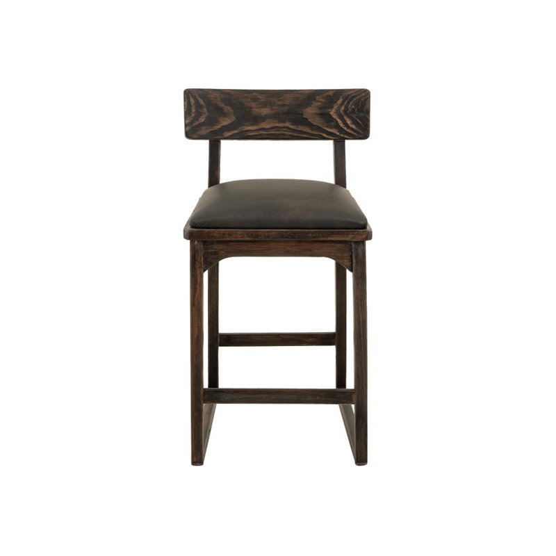 Tabouret de bar rembourré 24 po Balam, Black Seat/Dark Brown Frame, Tabouret de comptoir (assise de 24 po de hauteur)