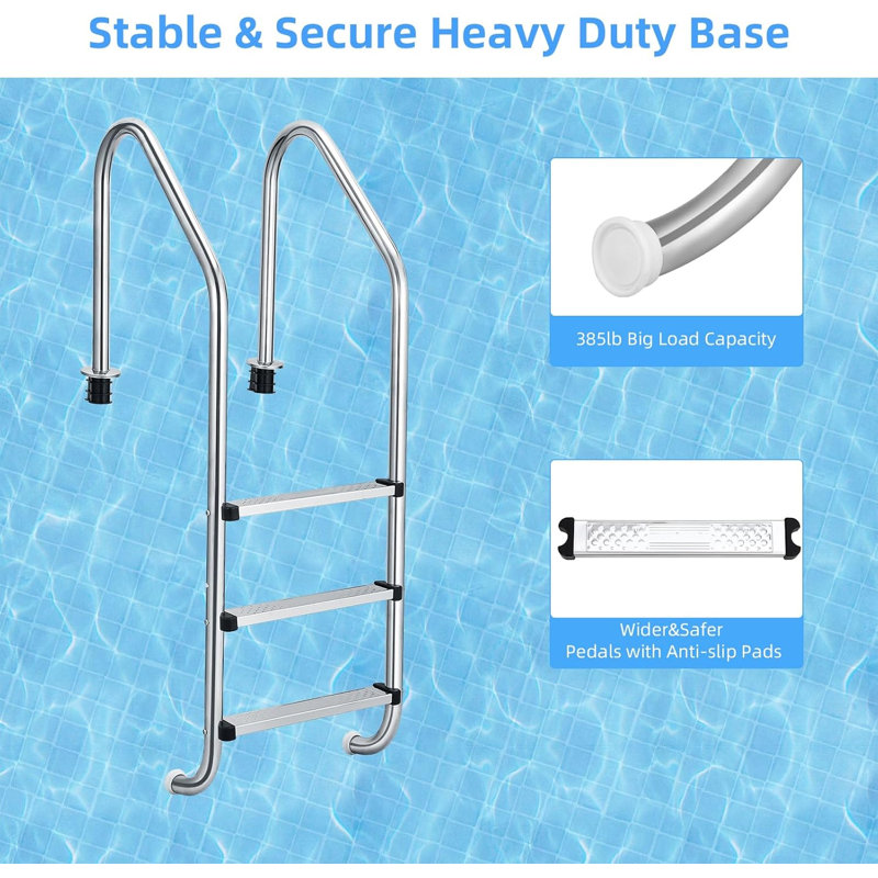 Pool Ladder, 3-Step 304 Stainless Steel Pool Ladder with Non-Slip Treads, 120KG Load Capacity, 155cm H x 50cm W for Inground & Above Ground Pools