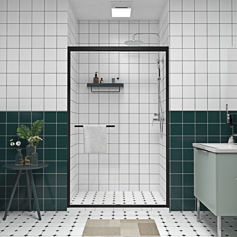 Double porte de douche coulissante, Noir mat