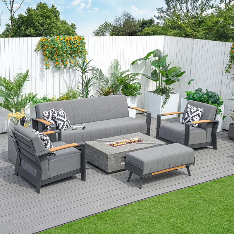 Kisan 7 - Person Patio Conversation Set with Cushions, Gray