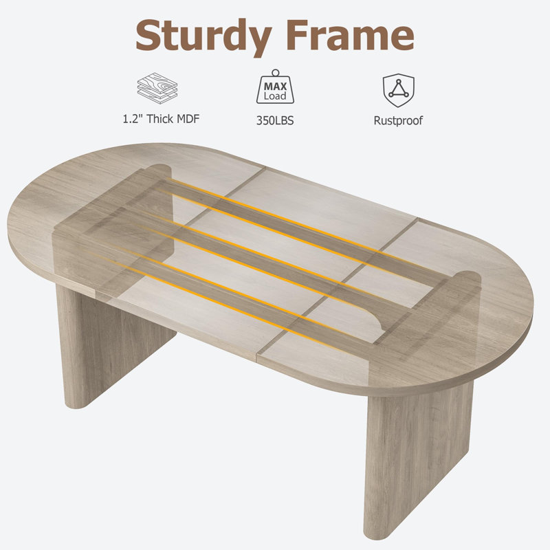 70.8-Inch Oval Dining Table for 6 to 8 Persons - Wood Table with Substantial Base in Winter Gray for Kitchen, Living Room or Office