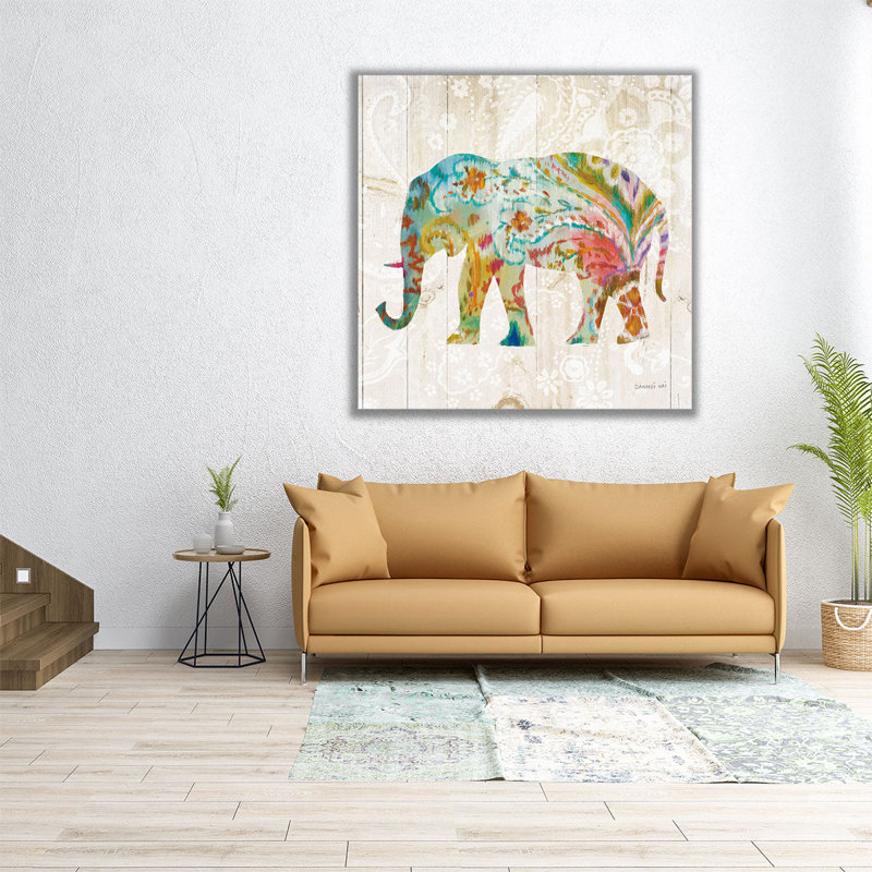 Boho Paisley Elephant II - reproduction d'art sur toile, H 12 po x l 12 po