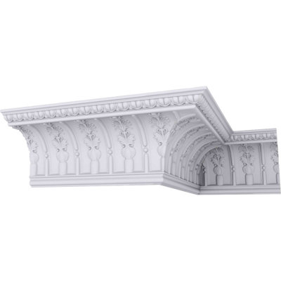 H 9 1/4 po x P 7 1/2 po x F 11 7/8 po x L 94 1/2 po, (répétition 4 7/8 po), moulure couronnée Titus