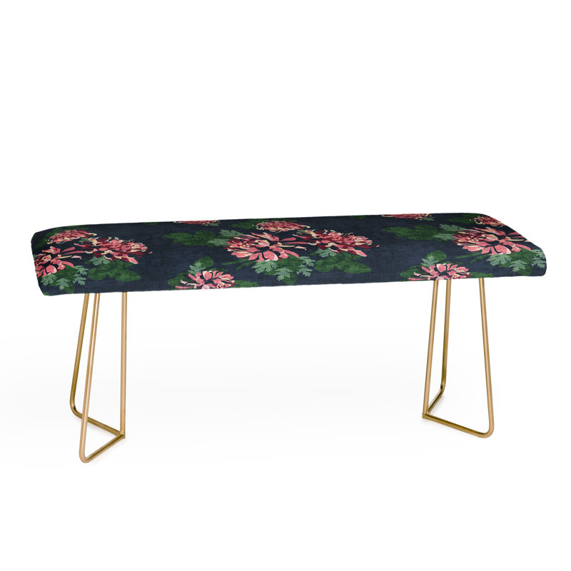 Rudd Upholstered Bench, Dark Green/Pink/Floral