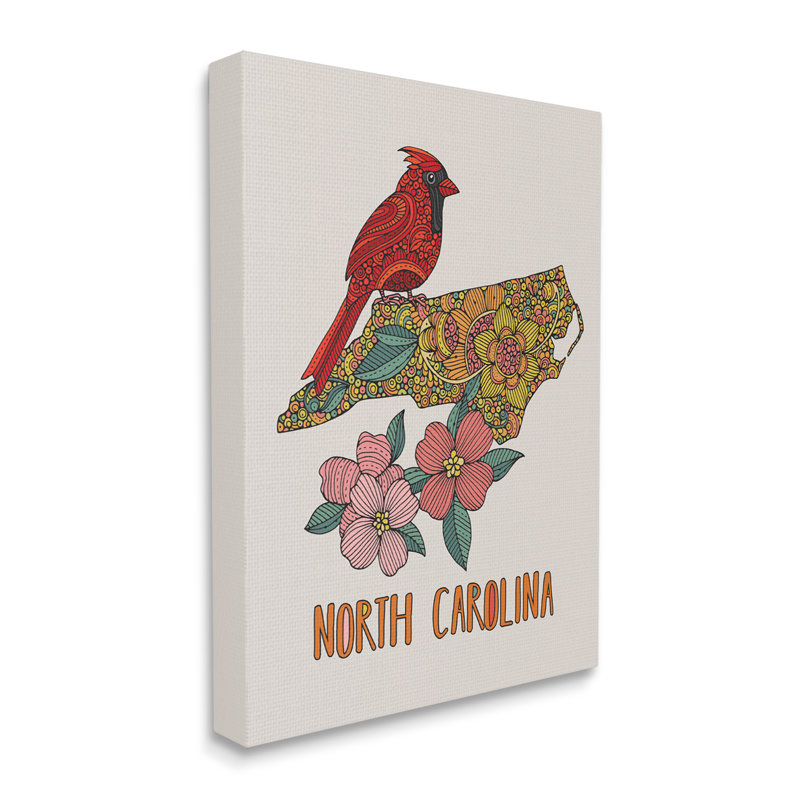 Motif floral détaillé «North Carolina Cardinal» par Valentina Harper - impression, Toile tendue, H 40 po x l 30 po x P 1,5 po