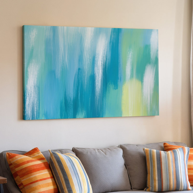 Toile d'un fond abstrait serein avec des couleurs pastel douces, y compris des nuances, art mural bleu clair, vert menthe, jaune pâle et toile