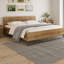 Lit plateforme grand / très grand avec tête de lit en bois - Design naturel et noir à deux tons, aucun sommier tapissier requis-1074258951