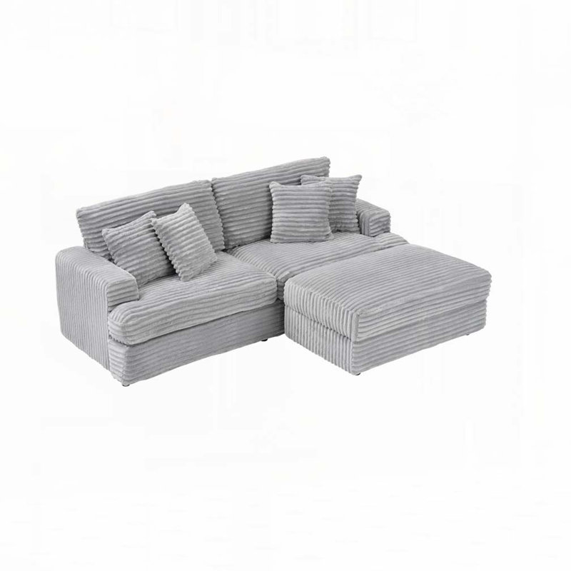 Canapé avec repose-pieds Corduroy, Gris