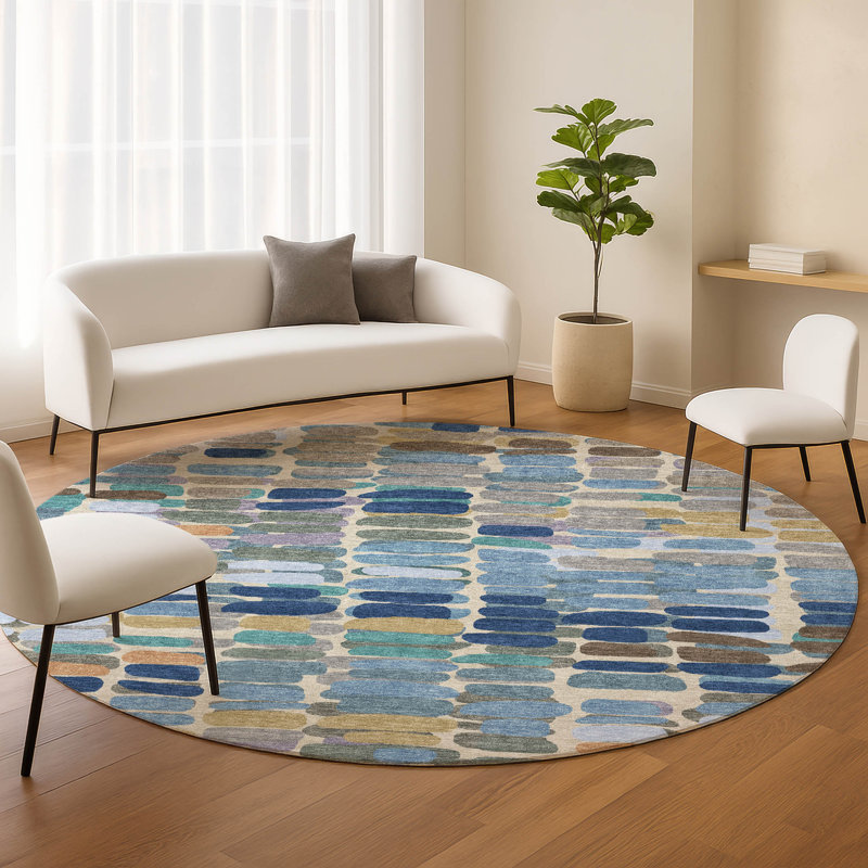 Tapis abstrait lavable à la machine intérieur / extérieur ACN2349, Rond 8 pi