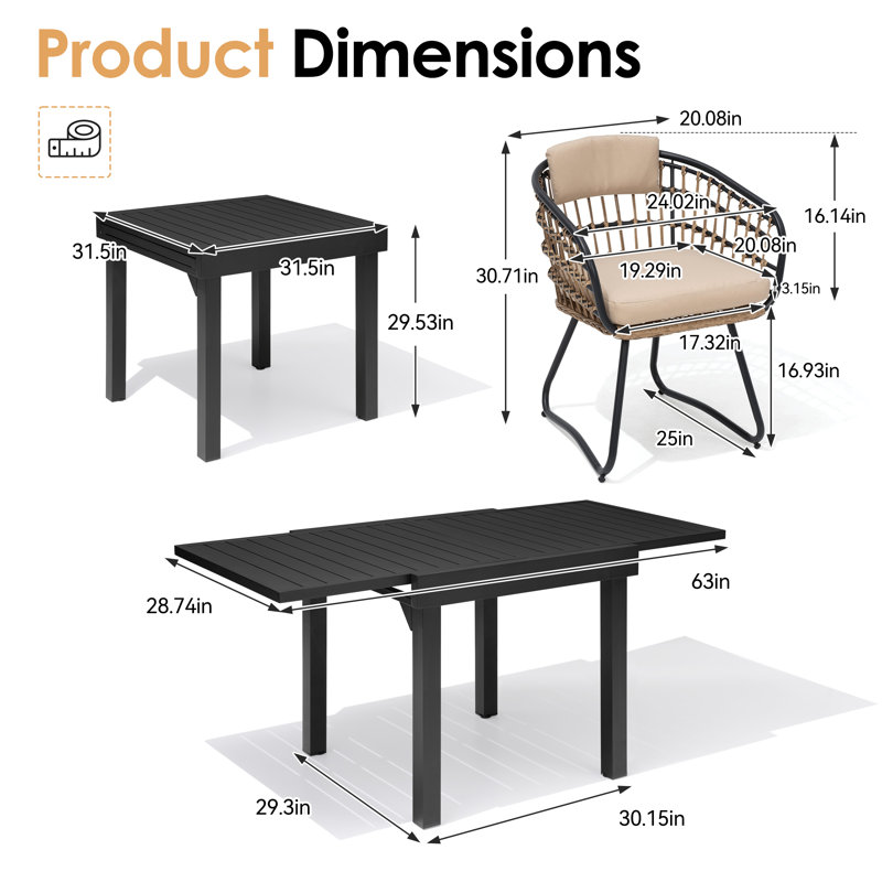 4 - Person Aluminum Extendable Outdoor Dining Set with Removable Cushions, Gray, 4