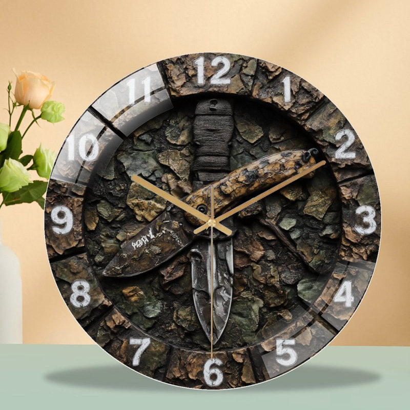 Horloge faite de couteaux et de pierre - horloge murale moderne en verre 12 po