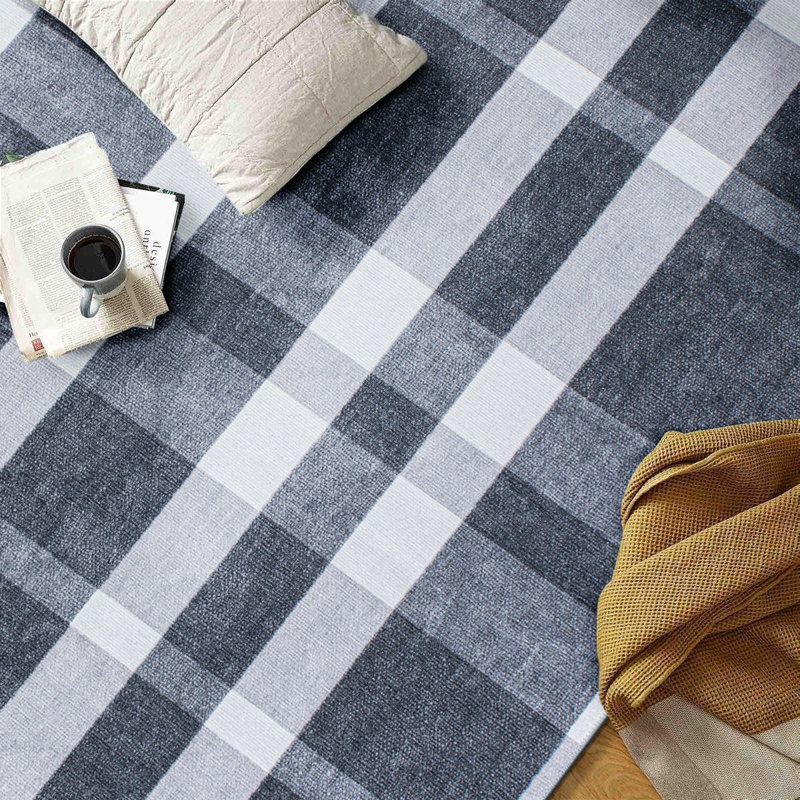 Tapis noir / gris performance tissé à plat à carreaux Chulmleigh, Rectangle 3 pi 3 po x 5 pi