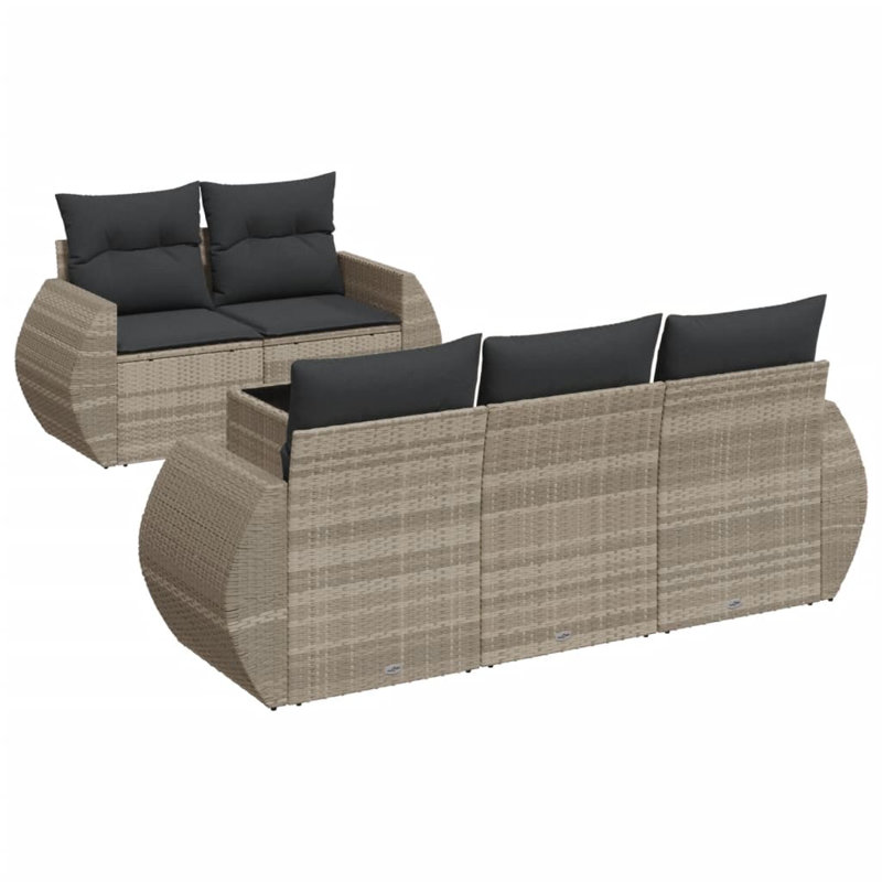  Ensemble de canapé de patio 6 pièces avec coussins en rotin de polyester gris clair