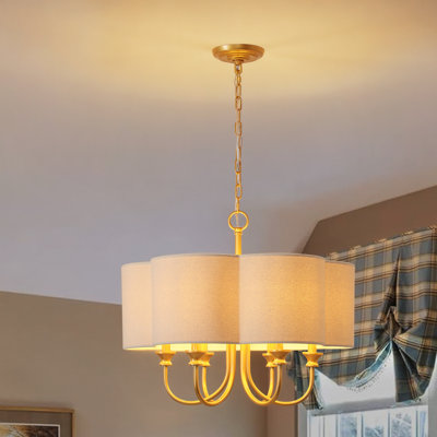 6-Light Dimmable Drum Chandelier with Fabric Shades