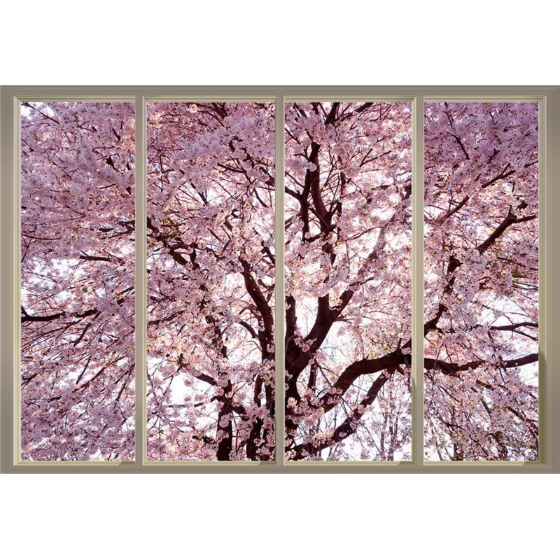 Branches remplies de fleurs de cerisier roses, L 100 po x l 144 po