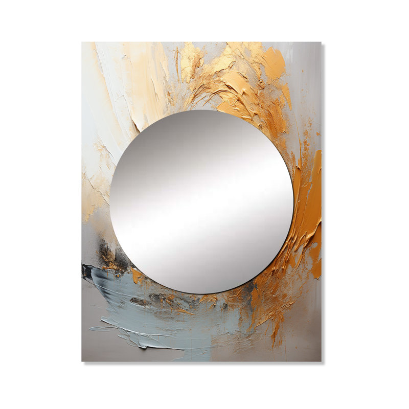 Anschultz Gold And Beige Soft Wave Paint III - Abstract Shapes Large Mirror, Beige Unique Wall Mirror Decor, Printed Metal Art