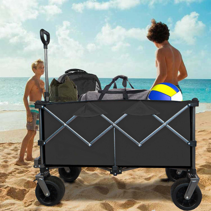Chariot pliable pliable, chariot de plage pliable, Noir