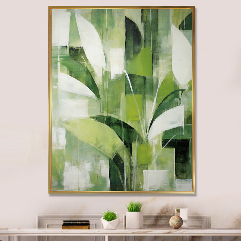 Abstrait, plantes vertes, minimalisme, collage rétro - plantes, art sur toile, H 32 po x l 16 po x P 1 po
