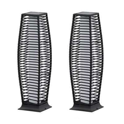 2 Pieces Outdoor Floor Lamp Weather-Resistant Outdoor Wicker Light Solar Powered Lantern Deck Lights