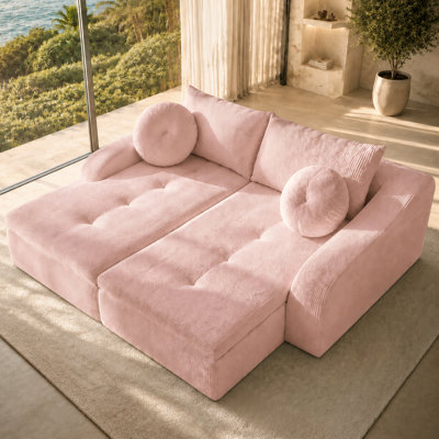 Méridienne simple de 76 pouces, velours côtelé doux pour la peau - gauche et droite pour le salon, la chambre à coucher et au-delà, pour le salon moderne, velours côtelé, rose